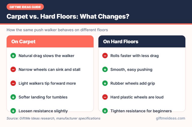 Carpet vs hard floor walker wheels comparison