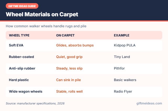 Walker wheel materials compared on carpet