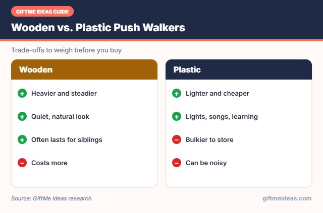 Wooden vs plastic push walker comparison